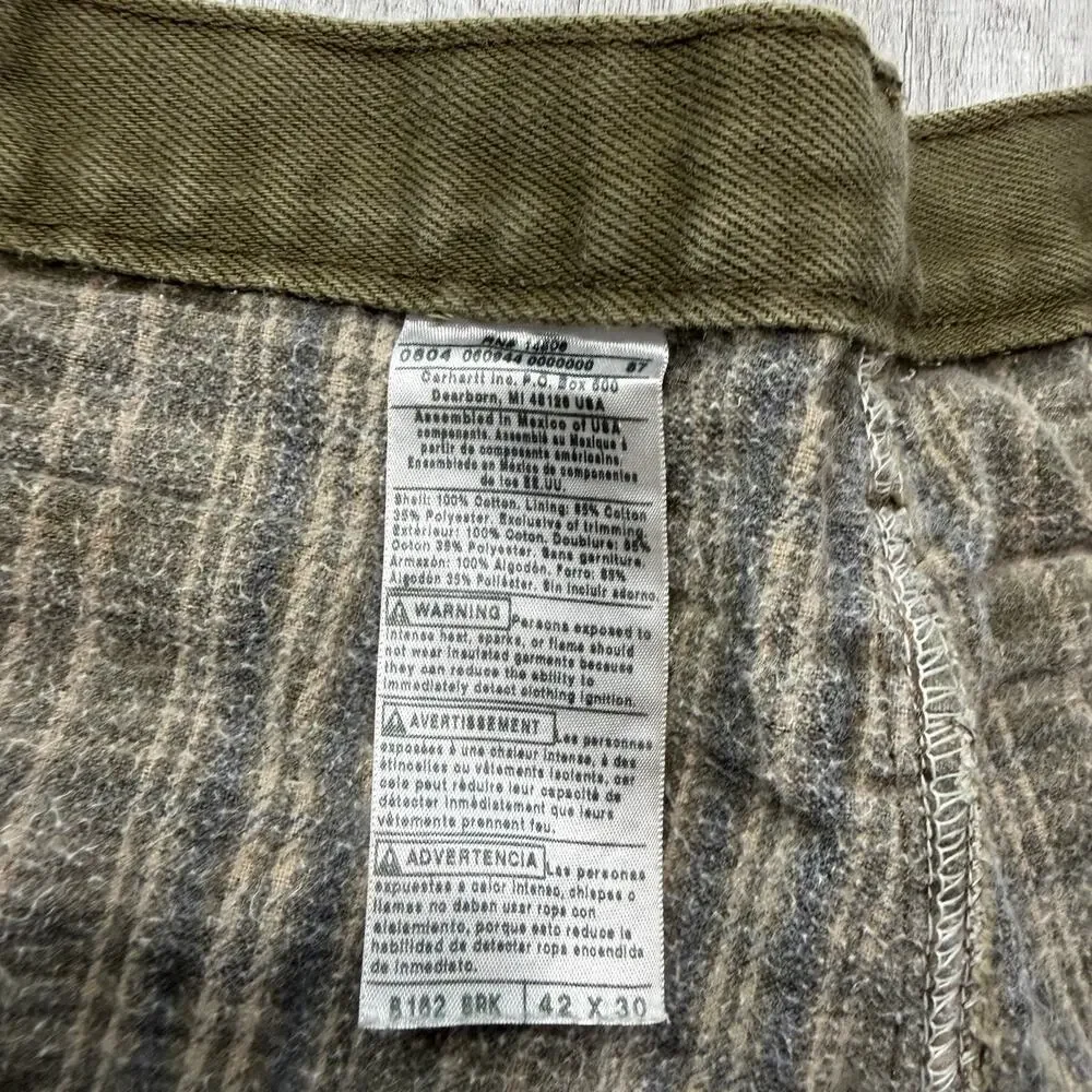 Vintage Carhartt Flannel Lined Pants Men's 42x30 Olive Denim Workwear B162-BRK